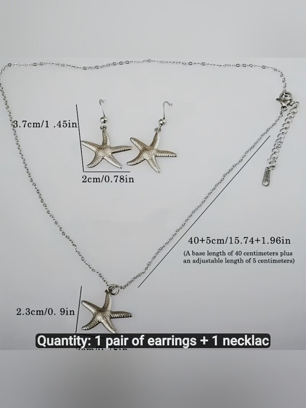 Silver Starfish Necklace and Earrings Set - Women Jewelry - Picture 3 of 4